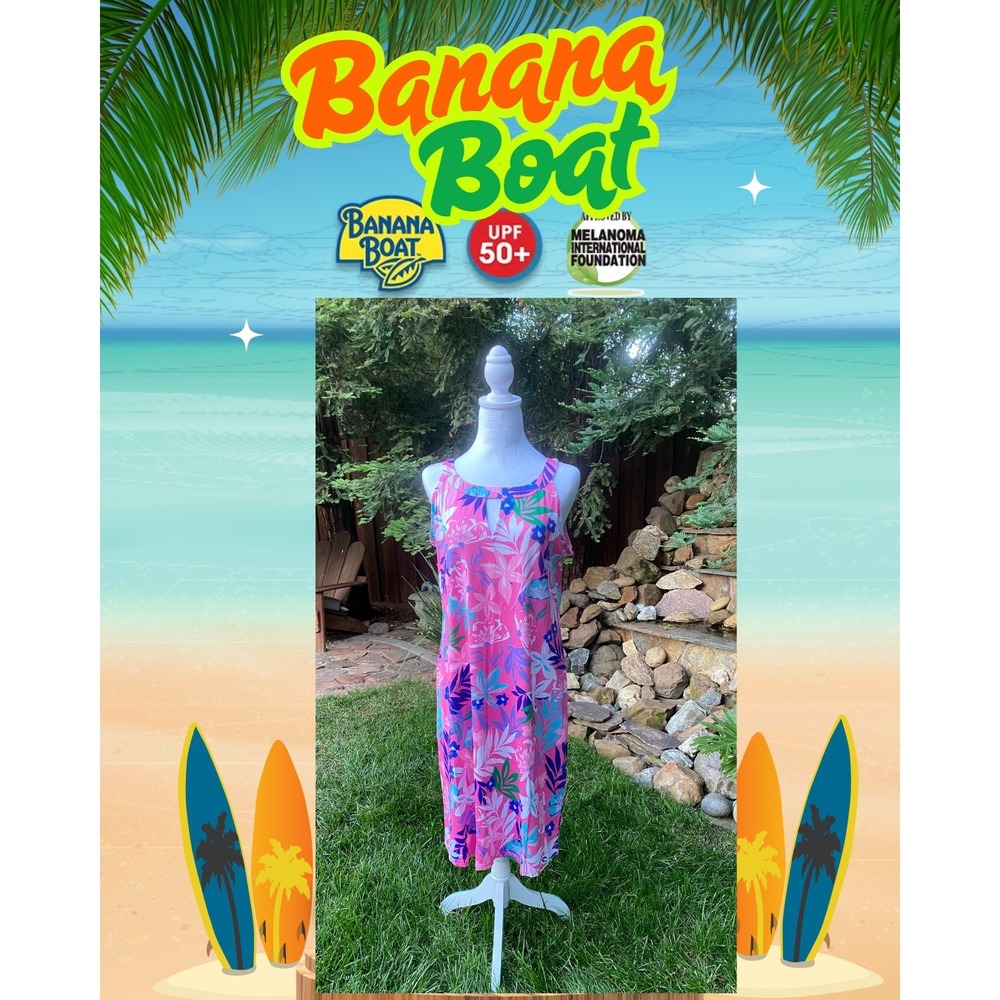 Banana Boat pink Sundress Size Large BB858 Print 016 Pink Floral UPF 50+ NWT